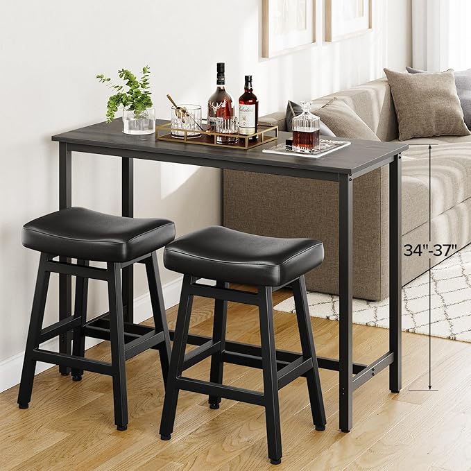 Counter Height Bar Stools Set of 2, 24 Inch Barstools for Kitchen Counter, Kitchen Stools with Bonded Leather Saddle Seats & Heavy Duty Metal Legs, Easy Assembly, Gray/White