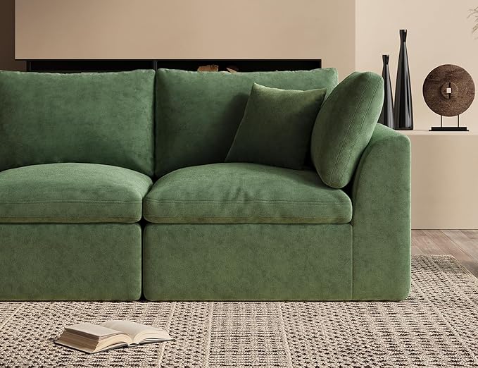 110" Cloud Sectional Couches for Living Room, Boneless L-Shape Couch with Ottoman, 3 Seater Modular Sectional Sofa, Green