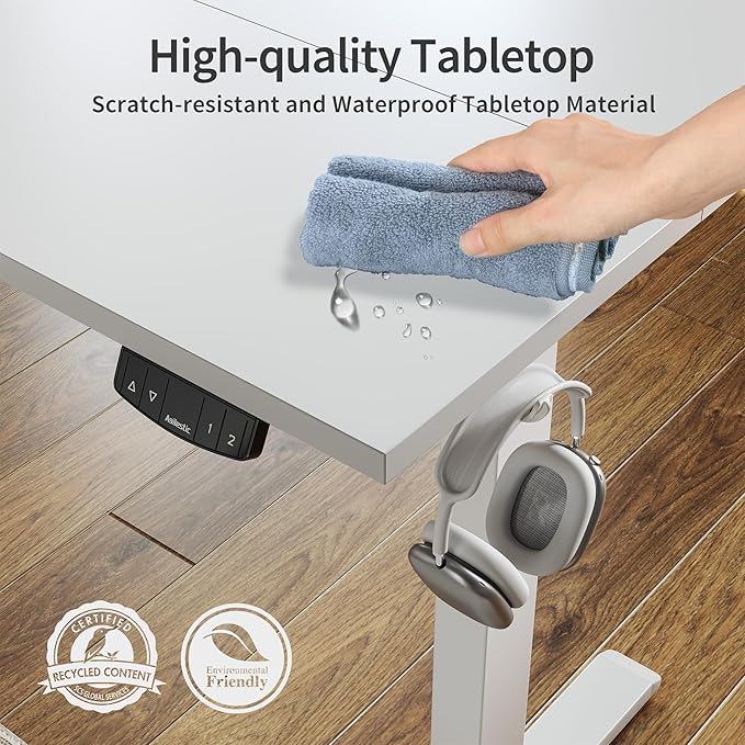 Agilestic Electric Standing Desk, 55 x 24 Inches Height Adjustable Desk, Sit Stand up for Work Office Home, Ergonomic Rising Computer Table with Memory Preset, White