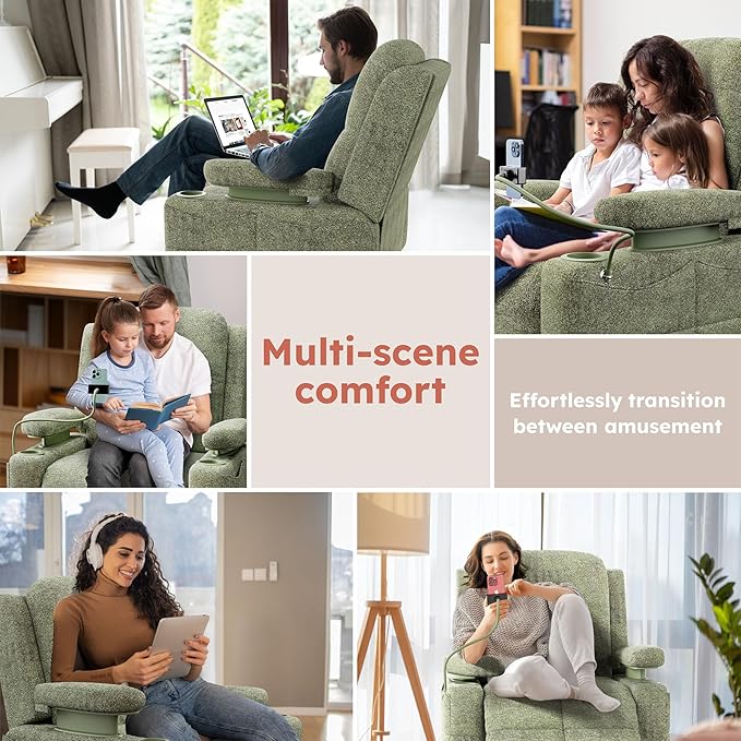 MAMAZING Triple Motor Power Swivel Rocker Recliner Chair with Adjustable Armrests for Adults, FSC Certified Faux Leather Rocking Chair Nursery for Breastfeeding, Green