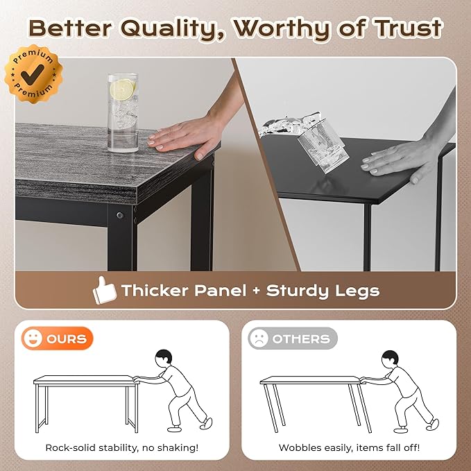 Huuger 55 x 24 inch Desk with Power Outlets & USB-C, Deeper & Thicker Desktop, Robust Metal Tubes, Computer Desk, Heavy Duty Office Desk, Work Gaming Desk for Home Office, Grey