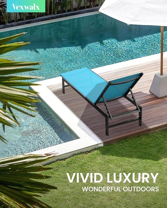 Outdoor Lounge Chairs for Pool, Aluminum Chaise Lounge Chairs with 5-Position Recliner, Patio Lounge Chair for Backyard, Poolside, Deck, Lawn, Lake Blue