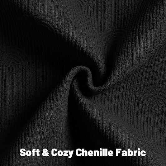 FUTEI Black Chenille Decorative Throw Pillow Covers 16x16 Inch Set of 2,Soft Cozy Striped Geometric Patterns Cushion Cases,Modern Home Decor for Couch Bed Living Room