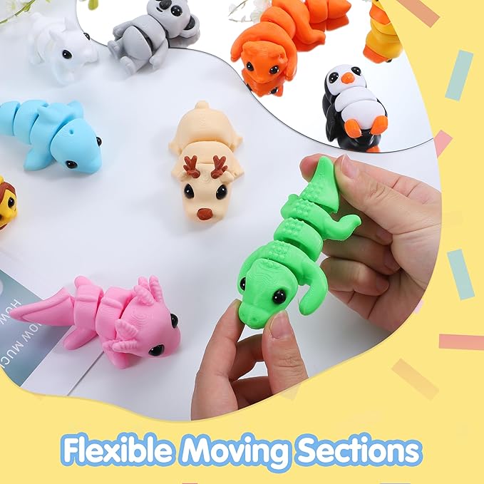 JOYIN 12 Pcs 3D Printed Animals Set, Mini Animals 3D Printed Toys - Cute Articulated Flexible Figurines Fidget Toys for Party Favors Birthday Gifts Desk Pets Office Home Decor
