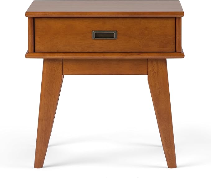 SIMPLIHOME Draper SOLID HARDWOOD 22 inch Wide Rectangle Mid Century Modern End Table in Teak Brown for the Living Room and Bedroom