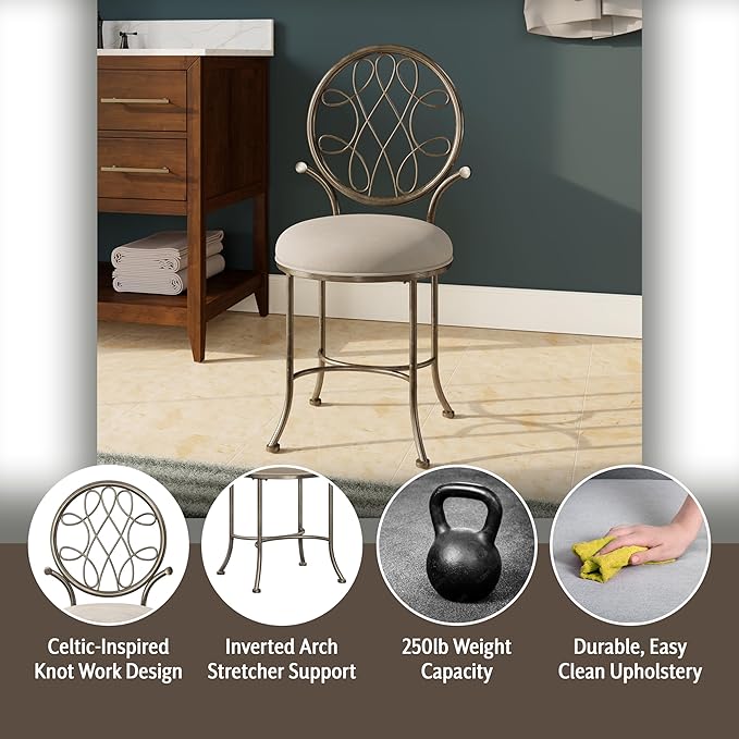 Hillsdale O'Malley Metal Vanity Stool with Spiral Pattern Design, Antique Brass