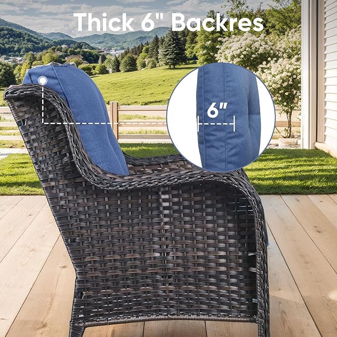 Patio Chair Cushions 4 Packs - Outside High Back Thick Water-Resistant Cushion 22x24 with Zipper Cover for Outdoor Glider Rocking Chairs Loveseat Couch – Blue/Buckle