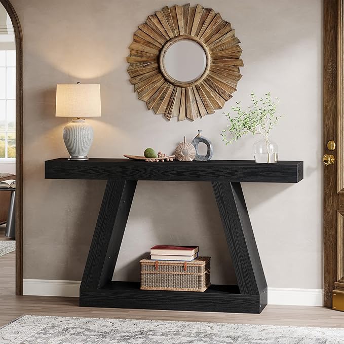 Tribesigns Farmhouse Console Table, 55-Inch Rustic Sofa Table with Storage, Industrial Wooden Entryway Table for Hallway, Living Room, Black