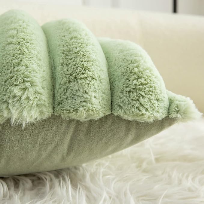 Neelvin Green Faux Fur Cozy Soft Striped Decorative Throw Pillow Covers 20x20 inch Set of 2,Velvet Pillowcase Cushion Case for Sofa Couch