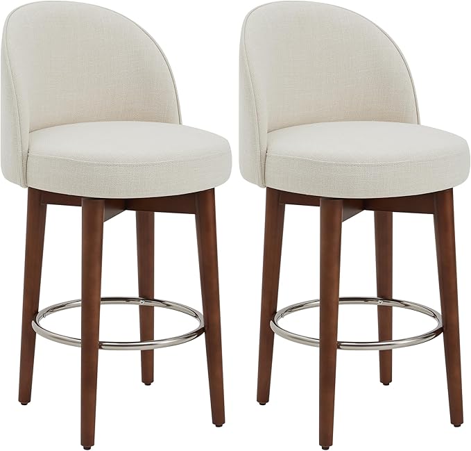 CHITA Counter Height Bar Stools Set of 2,Swivel Barstools for Kitchen Island,26.4" H Seat Height,Fabric,Linen