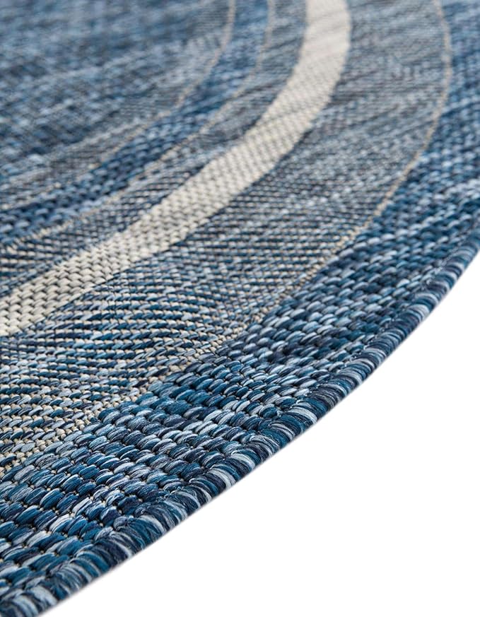 Unique Loom Outdoor Border Collection Area Rug - Soft Border (2' 2" x 3' 7" Hearth, Blue/ Ivory)