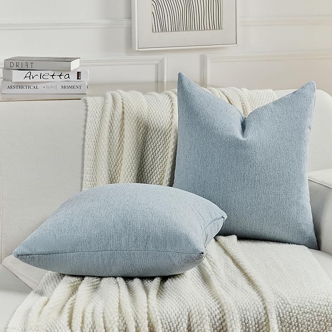 FUTEI Denim Blue Chenille Decorative Throw Pillow Covers 26x26 Inch Set of 2,Soft Cozy Faux Linen Textured Euro Pillow Shams,Farmhouse Home Decor for Couch Living Room