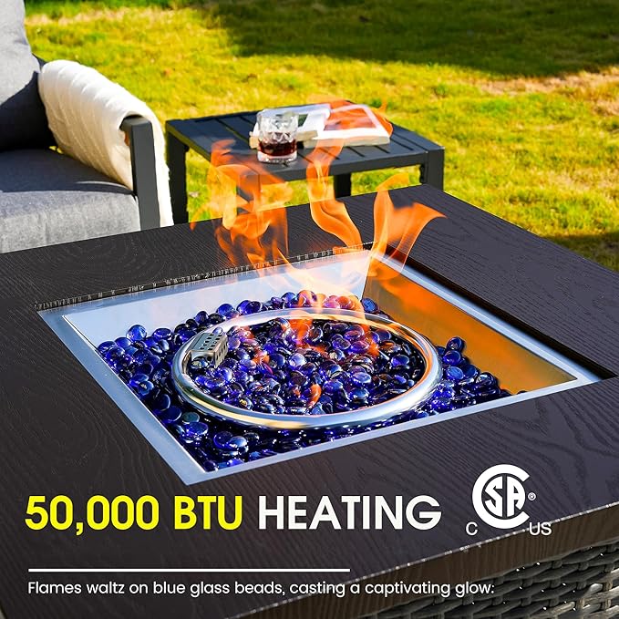 Metal Patio Furniture Set w/Fire Pit Table, 6-Piece Modern Outdoor Conversation Set with 5-Inch Thick Cushions, Outdoor Furniture Set for Garden, Backyard, Balcony, Poolside (Dark Grey)