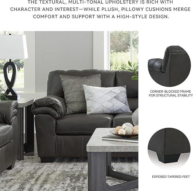 Signature Design by Ashley Bladen Faux Leather Loveseat, Gray