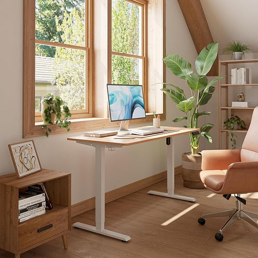 FEZIBO One-Piece Standing Desk Adjustable Height Stand up Home Office Desk, 48x24 Inch Electric Standing Computer Desk, with 4 Memory Presets, Headphone Hook, Light Rustic