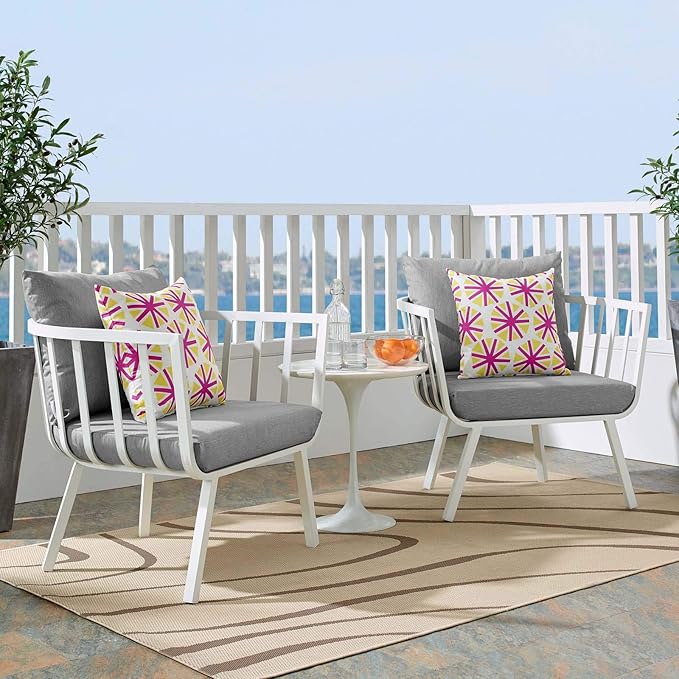Modway Riverside Outdoor Furniture, Two Armchairs, White Gray