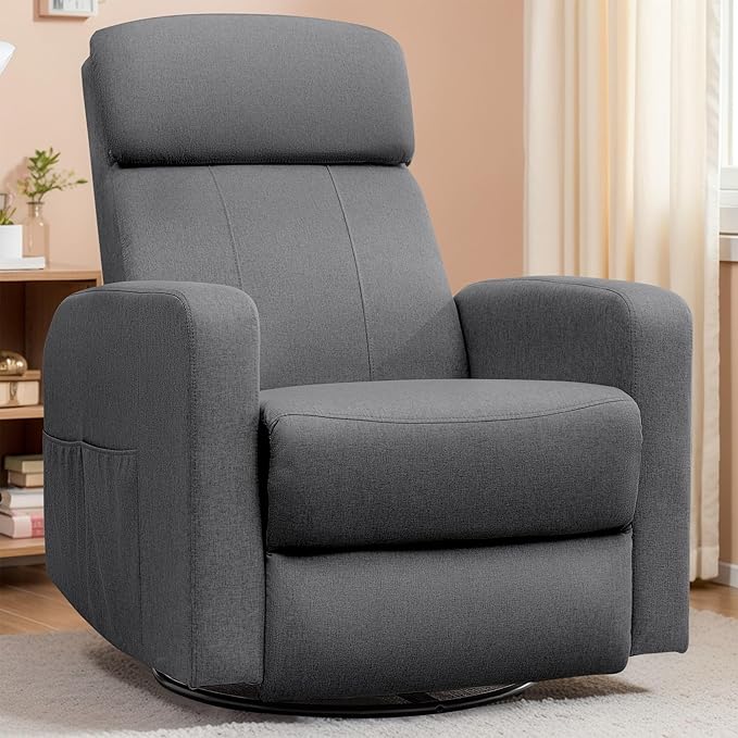 Power Swivel Recliner Chairs for Adults, Electric Glider Rocking Chair Nursery, Glider Recliner Nursery Chair with Classified Side Pocket, Nursery Rocking Chairs with USB and Type-C Ports