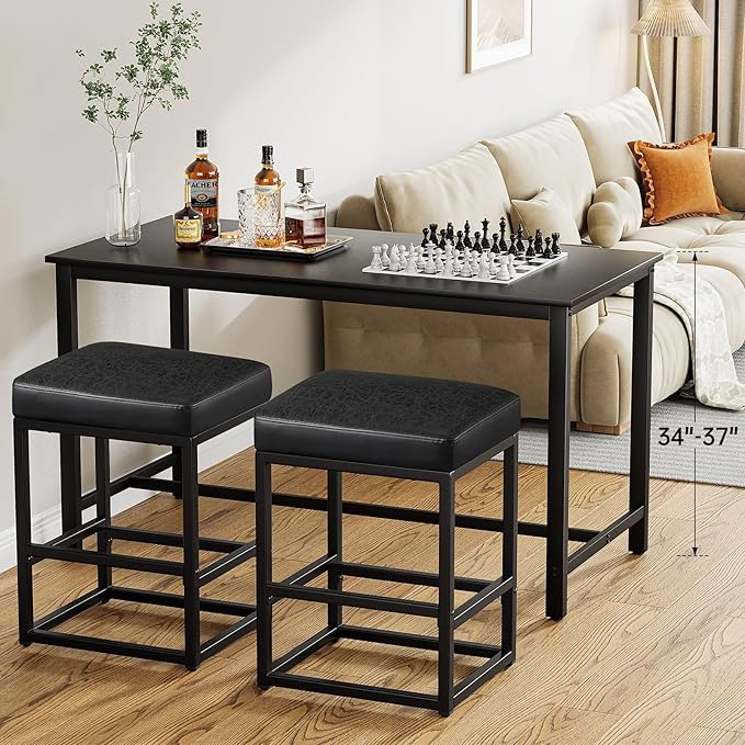 Counter Height Bar Stools Set of 2, 24" Barstools for Kitchen Countertop, Faux Leather Counter Stools with Thick Square Seats & Sturdy Metal Base, Simple Assembly, Brown