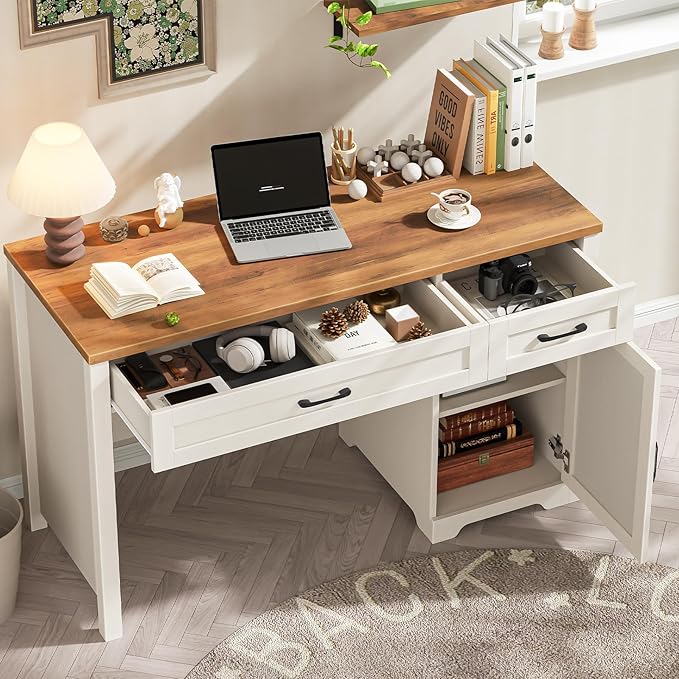 Vabches Farmhouse 51" Executive Desk,Computer Desk with Drawers and Storage Cabinet, Home Office Desk for Work and Study.