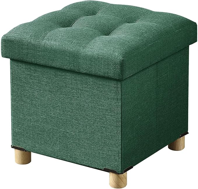 BRIAN & DANY Ottoman with Storage, Small Storage Ottoman for Dorm, Linen Folding Ottoman Foot Stool with Legs for Living Room and Bedroom, 15"x15"x15" - Dark Green