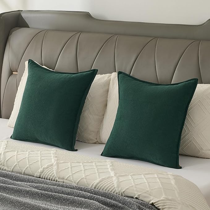 FUTEI Christmas Dark Green Chenille Throw Pillow Covers 12x20 Inch Set of 2,Edges Double-Stitched Lumbar Pillow Cases,Modern Home Decor for Couch Living Room
