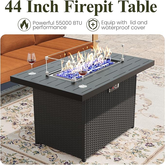 LayinSun 5 Pieces Aluminum Patio Furniture Set with Fire Pit Table, Oversized Seat with Hight Back, Outdoor Conversation Sets for Porch, Balcony, Deck