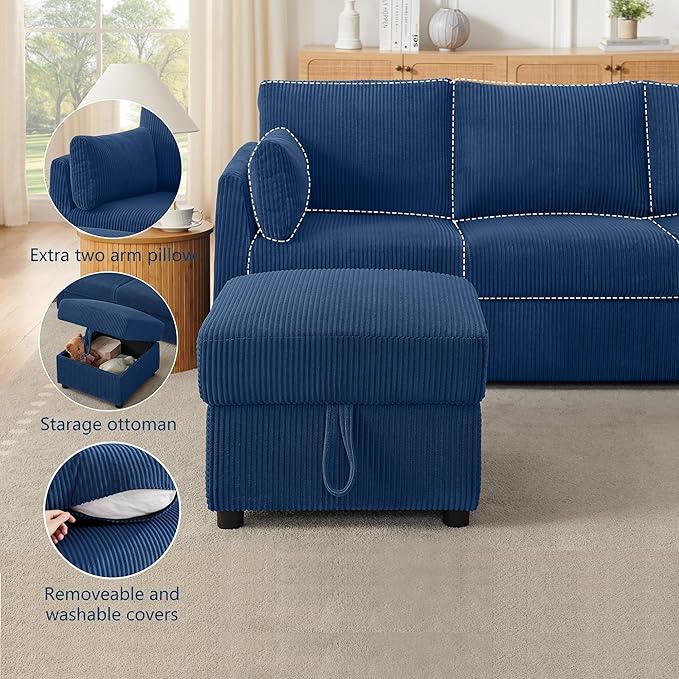 Small Storage Ottoman Sqare Footrest Bench Stool for Apartment,Bedroom,Living Room,Bonus Room and Compact Spaces. (Blue, Ottoman)