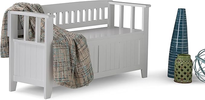 SIMPLIHOME Acadian Entryway Storage Bench - 48 inch Wide Solid Wood Hallway Seat in White, Transitional Bench for Entryway or Living Room with Lift-Up Lid and Spacious Storage