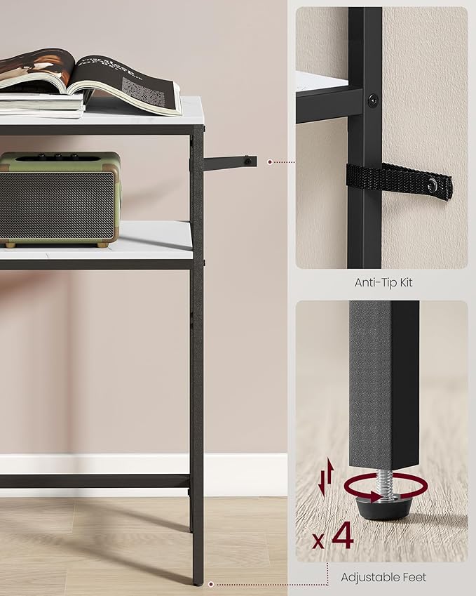 VASAGLE Console Table, 2-Tier Narrow Sofa Table with 2 Shelves, 7.9 x 39.4 x 31.5 Inches, for Living Room, Hallway, Entryway, Marble White and Ink Black ULNT131W59V1