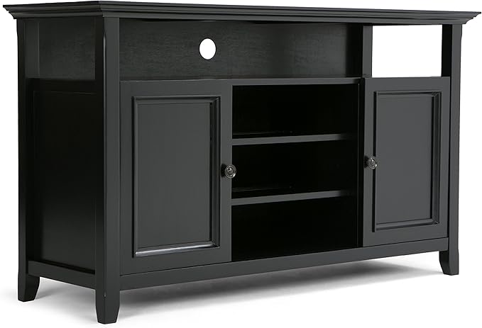 SIMPLIHOME Amherst Solid Wood Universal TV Media Stand, 54 Inch Wide, Transitional, Living Room Entertainment Center, Storage Cabinet and Shelves, for Flat Screen TVs up to 60 Inches in Black