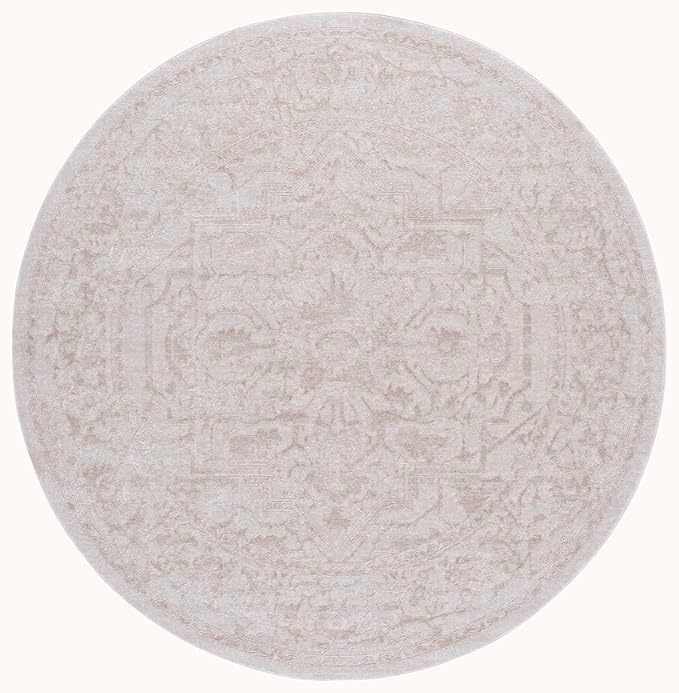 SAFAVIEH Area Rug 8' Round - Reflection Collection - Large - Cream & Ivory, Non-Shedding & Easy Cleaning, Ideal for Living Room, Bedroom (RFT665D)