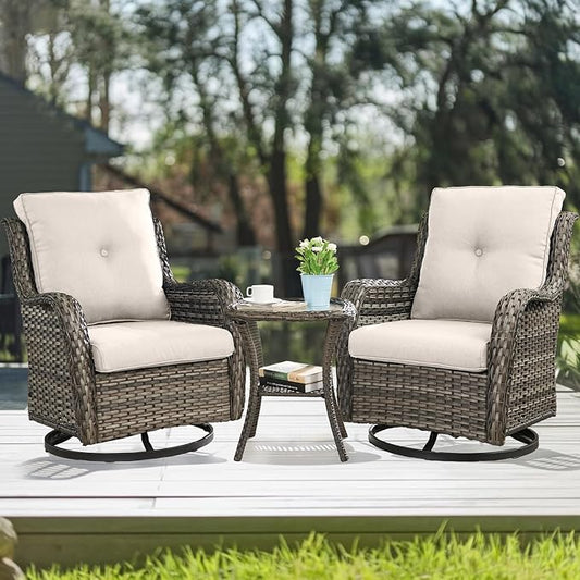 HUMMUH Patio Furniture Set with Fire Pit Table 5-Piece Wicker Outdoor Swivel Rocker Patio Chairs High Back Outdoor Couch Conversation Set for Porch, Backyard, Deck