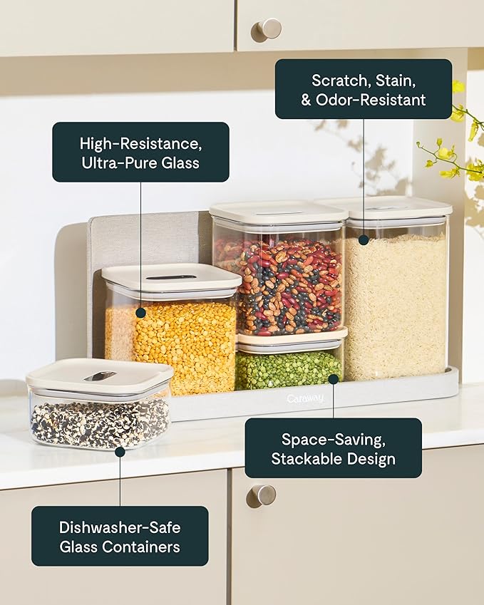 Caraway 1qt Glass Airtight Food Storage Container with Lid – Non-Toxic, BPA-Free Kitchen Storage Container – Stackable, Space-Saving Airtight Container for Dry Goods and More - Navy