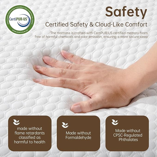 TFD Queen Memory Foam Mattress New Version Cool Gel Infused Medium Firm Zoned Pressure Relief for Cooling Sleep Fiberglass Free CertiPUR-US Certified Washable Removable Cover 8 Inch (White)