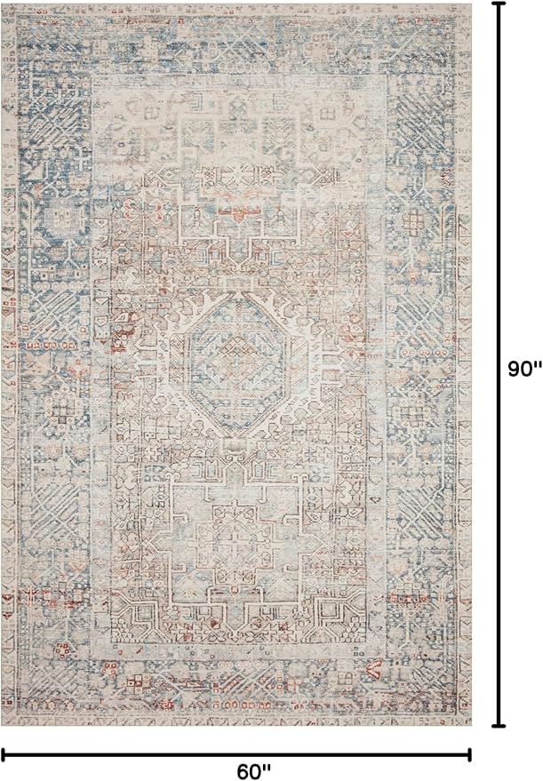 Loloi Chris Loves Julia Jules Collection JUL-07 Natural/Ocean 5'-0'' x 7'-6'', .13" Pile Height, Area Rug