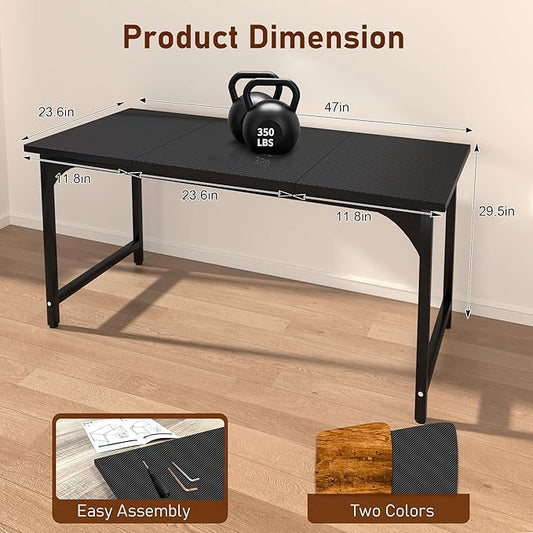 StarGraph Modern Computer Desk 47 Inch Large Office Desk with Carbon Fiber Desktop Home Office Desks with Sturdy Metal Frame Gaming Study Writing Work from Home Desks, Black