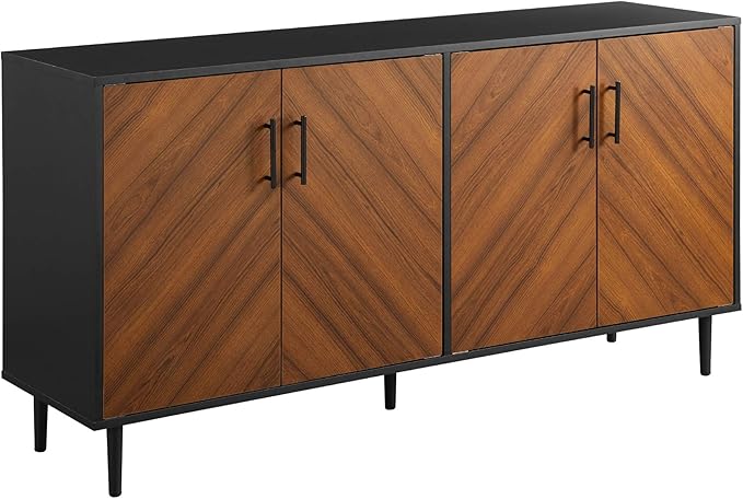 Walker Edison Caye Modern 4-Door Bookmatch Buffet-Sideboard for Storage, 58 Inch, Acorn Bookmatch/Black