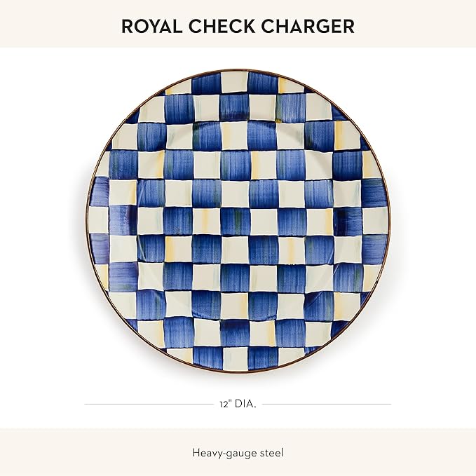 MACKENZIE-CHILDS Enamel Charger Plate, Charger Decoration for Dinner Plates or Home Decor, 12 Inches, Blue-and-White Royal Check, Set of 1