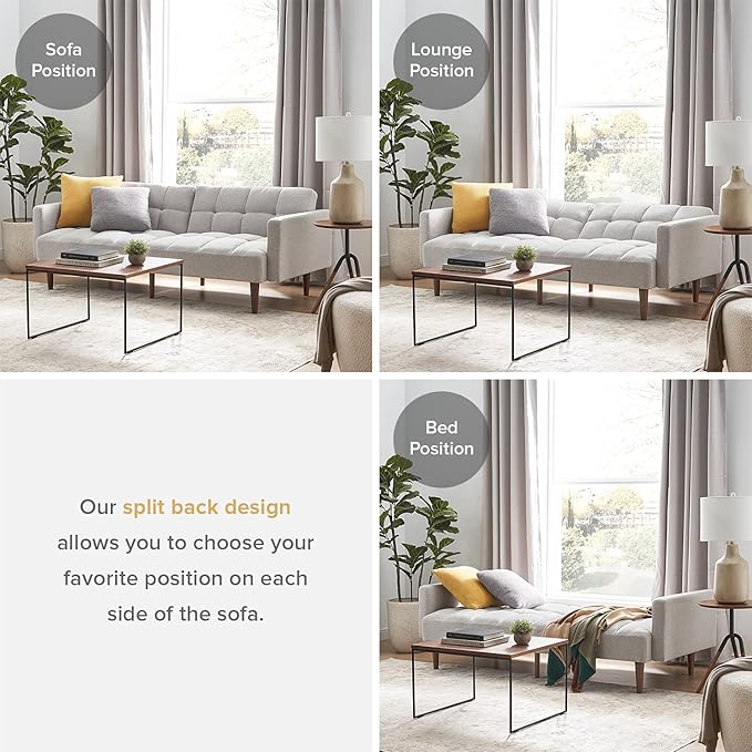 mopio Aaron 76.8" Couch, Small Futon Sofa Bed, Sleeper, Loveseat, Mid Century Modern Futon Couch, Sofa Cama, Couches for Living Room, Bedroom (Light Gray, Fabric)