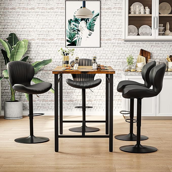 Waleaf Modern Adjustable Swivel Bar Stools Set of 4,Hydraulic Faux Leather Counter Height Barstool with Ergonomic Backrest and Footrest,Upholstered Pub Dining Chairs for Kitchen Island