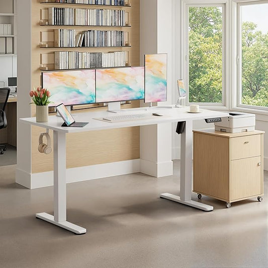 Homall Height Adjustable Electric Standing Desk, Memory Stand up Desk with Headphone Hook, Home Office Desks with Splice Board