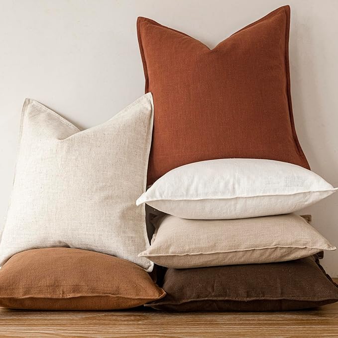 Foindtower Pack of 2, Decorative Linen Soild Throw Pillow Covers Accent Lumbar Cushion Case Boho Farmhouse Pillowcase for Chair Couch Sofa Bedroom Living Room Home Decor 12 x 20 Inch Fall Rust Orange