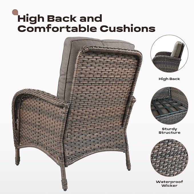 Rilyson 5 Piece Patio Furniture Set - Wicker Balcony Furniture Set with Hidden Ottomans, Rattan Outdoor Patio Chairs with Side Table for Porch Deck Poolside Garden Brown/Grey