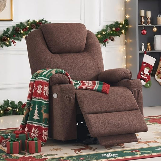 MCombo Power Lift Recliner Chair for Elderly, Lift Chair with Heat and Massage, FSC Certified, USB&Type C Ports, Cup Holders, Fabric 7040 (Medium,Coffee)