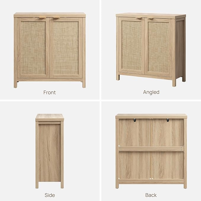 SICOTAS Rattan Cabinet Sideboard Buffet Storage Cabinet - 3 Pieces Farmhouse Boho Credenza Coffee Bar Cabinet with Rattan Decorated Doors for Kitchen Living Room - Light Oak