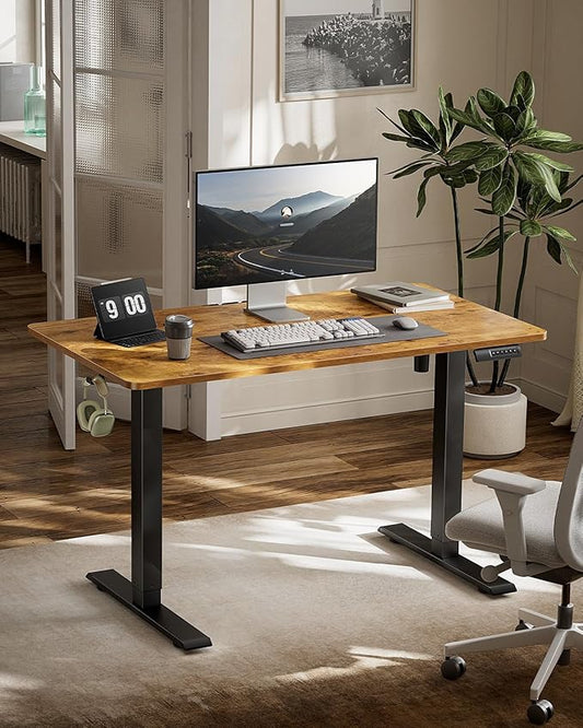 Marsail Standing Desk Adjustable Height Stand up Home Office Desk, 48x24 Inch Electric Standing Computer Desk, with 4 Memory Presets, Headphone Hook,Cable Organizer, Rustic Brown