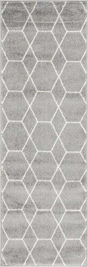 Unique Loom Trellis Frieze Collection Area Rug - Geometric (2' x 6' 1" Runner Light Gray/Ivory)