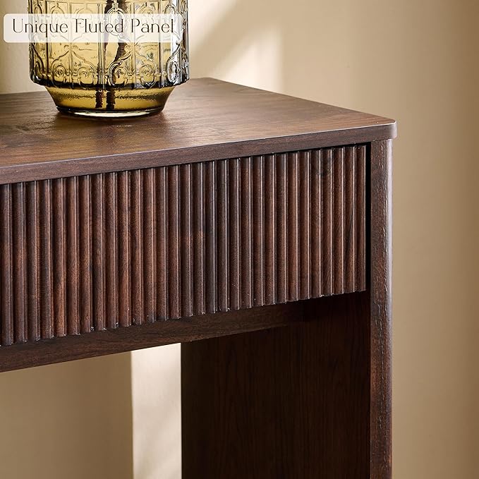OKD 63" Fluted Console Table for Entryway, Modern Entryway Table with 2 Large Drawers, Long Sofa Table Behind Couch for Living Room, Hallway, Couch, Foyer,Dark Walnut