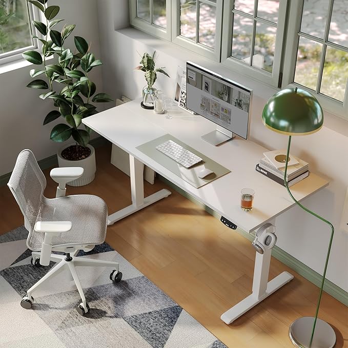 Agilestic Electric Standing Desk, Large 63 x 24 Inches Height Adjustable Desk, Sit Stand up for Work Office Home, Ergonomic Rising Computer Table with Memory Preset, White