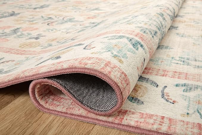 Loloi Rifle Paper Co. Eden Collection EDE-01 Mughal Rose Blush 2'-6" x 11'-6" Runner Rug feat. CloudPile™